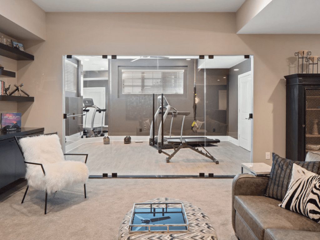 home workout space South Shore Cincinnati Custom Home by Hensley Custom Building Group
