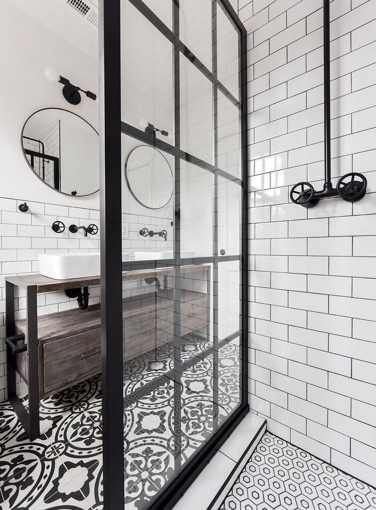 black and white shower for Cincinnati custom homes
