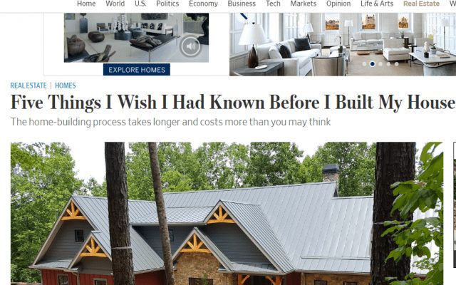 Wall Street Journal article on custom homes