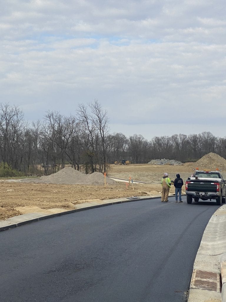 curbs paving and storm sewers in new roads at The Meadows at Peterloon