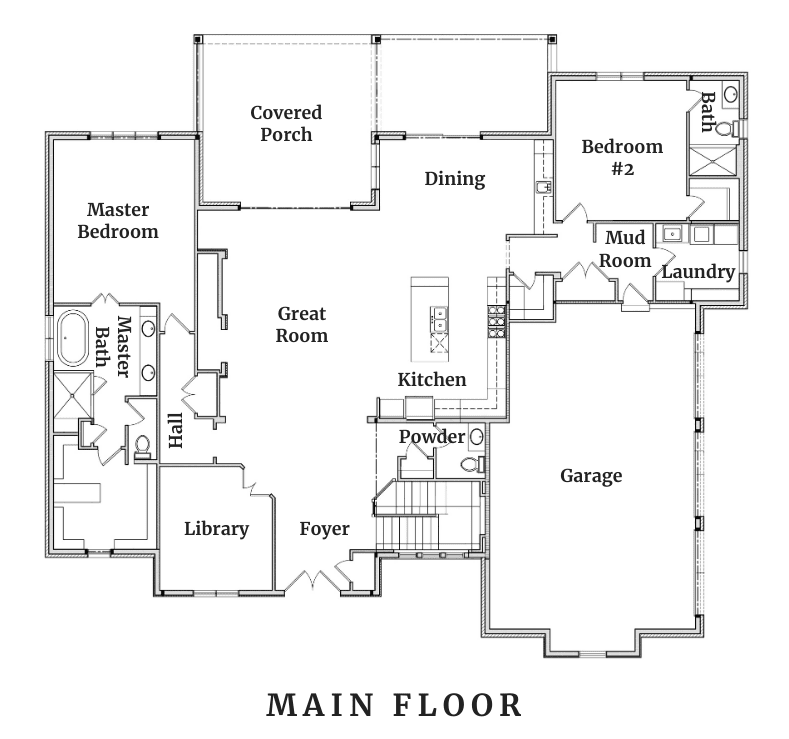 Main floor plan of Oakbrooke Hensley Homes