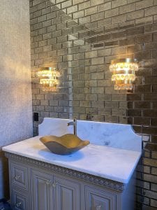 Custom home tiles in powder room new construction