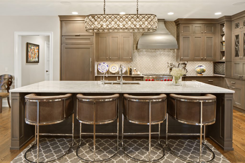 new construction home with Area rug in a gourmet kitchen 